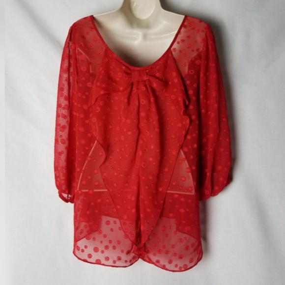 A.Byer Red Sheer Bow Back Blouse - Size M - UD02 - Picture 2 of 6